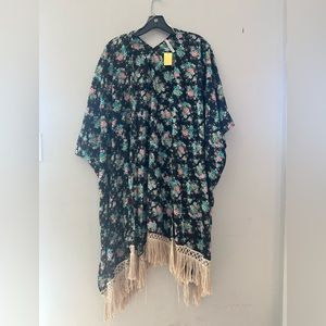 Women's Beach Cover up Swimsuit Kimono with Bohemian Floral Print, Loose Casual